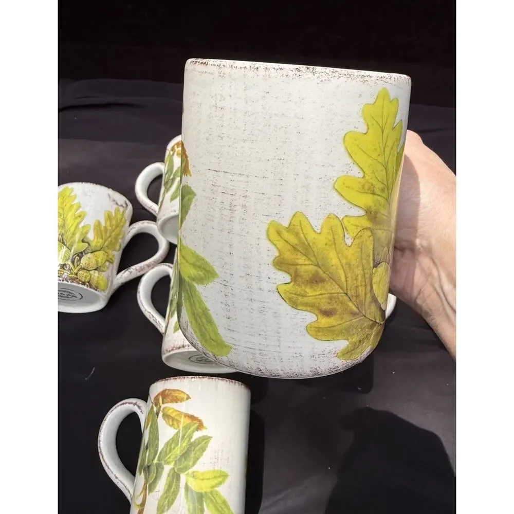 8 Sur La Table Acorn & Fig Coffee Tea Mugs made in Italy Fall Thanksgiving Mint!